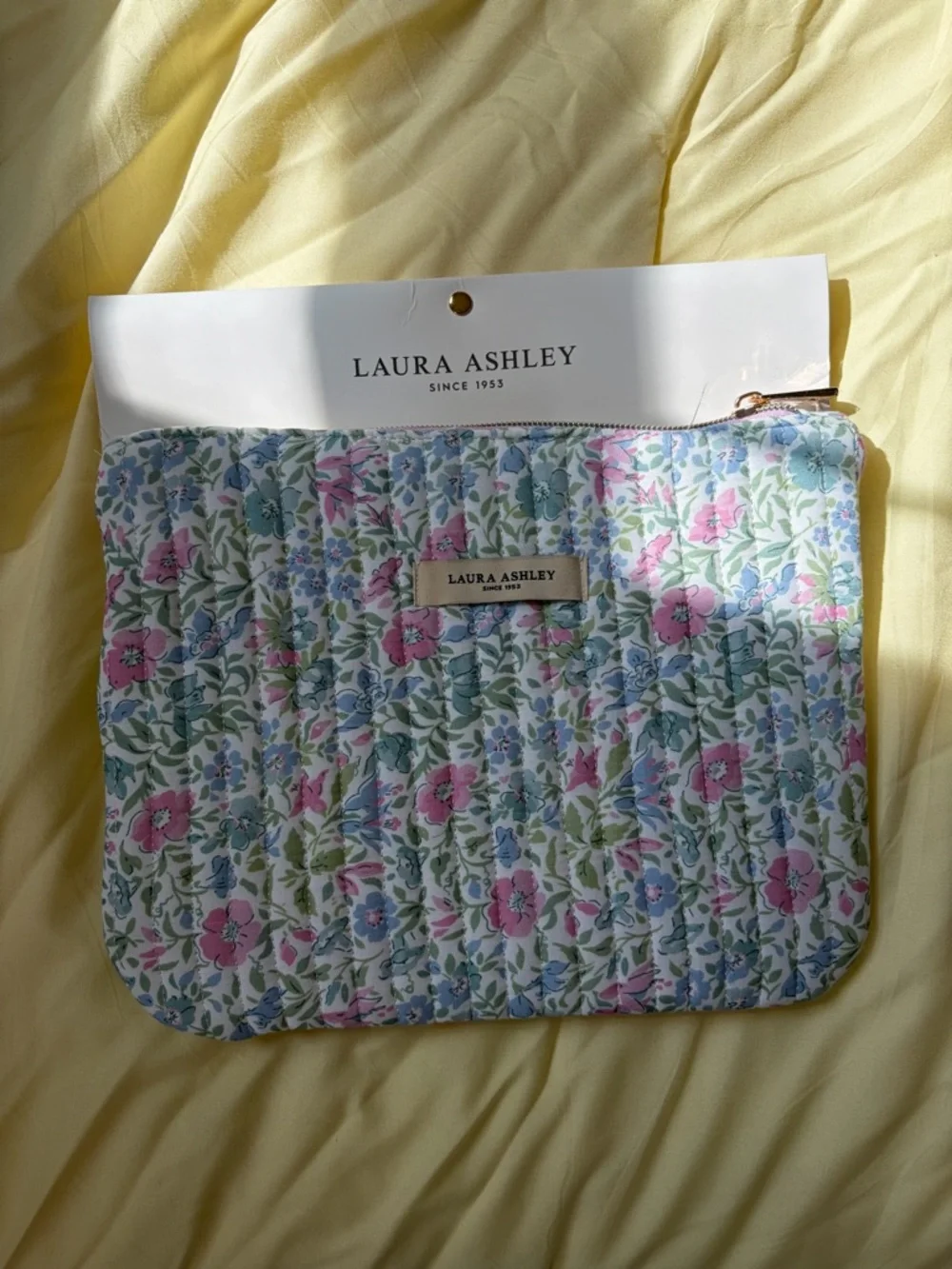 Laura Ashley Quilted Floral Cosmetic Pouch in Pink, Blue & Green